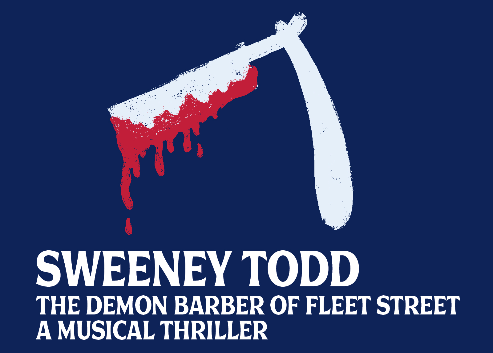 Sweeney Todd logo: Drawing of a razor dripping with blood